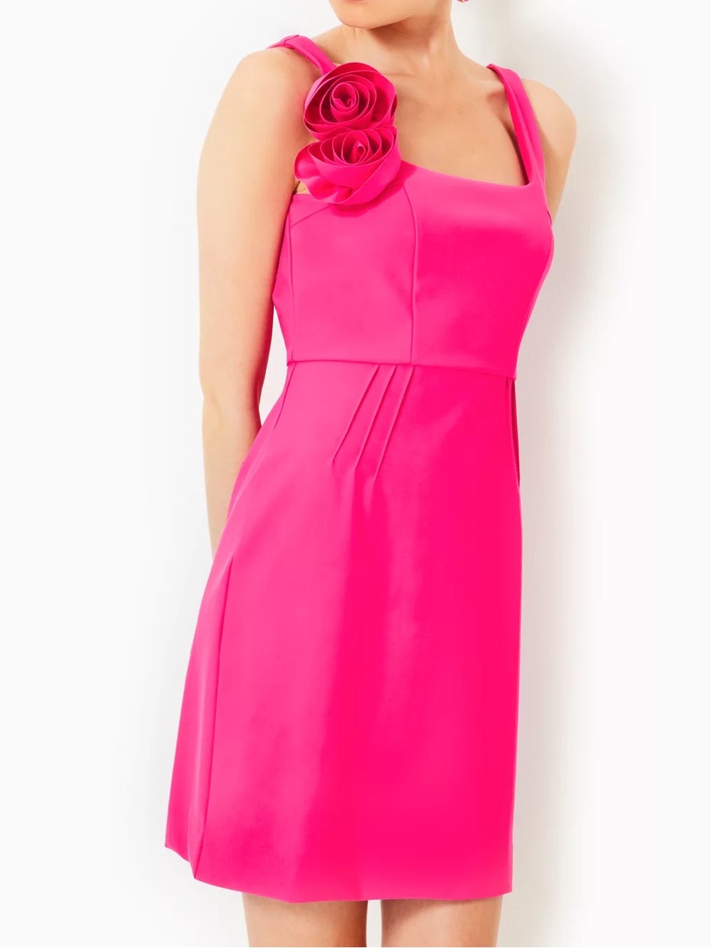 Lilly Pulitzer Jade Scuba Ponte Dress Rosette Detail Passion Fruit Pink Size 8
